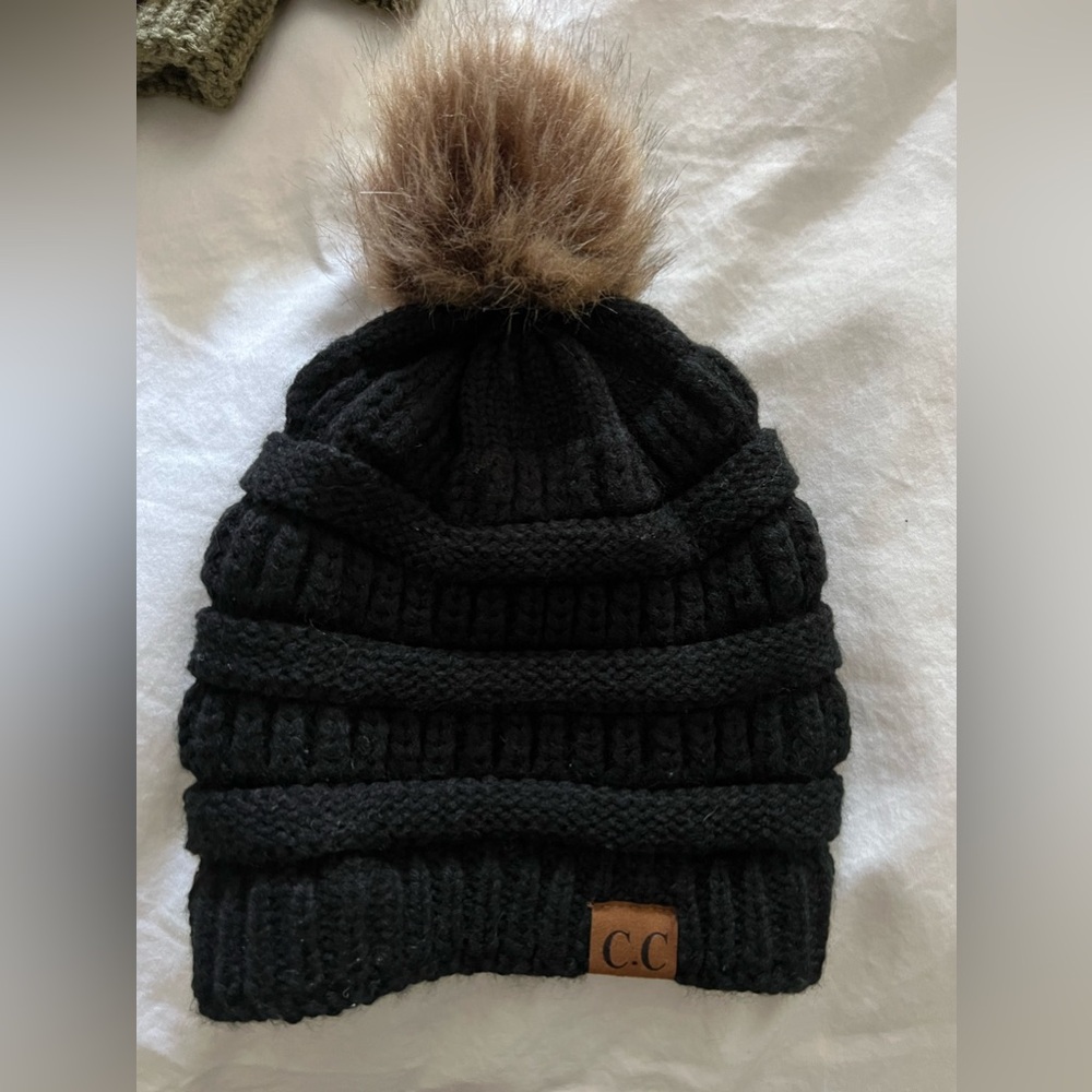 Black CC Beanie with Poof